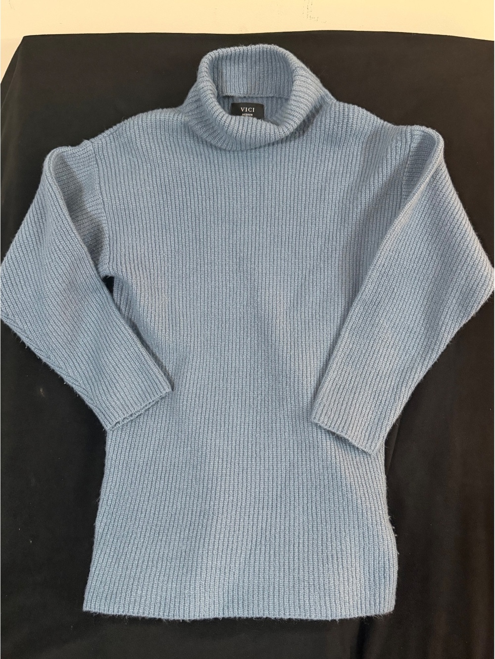 VICI Medium Light Blue Ribbed Turtleneck Sweater
